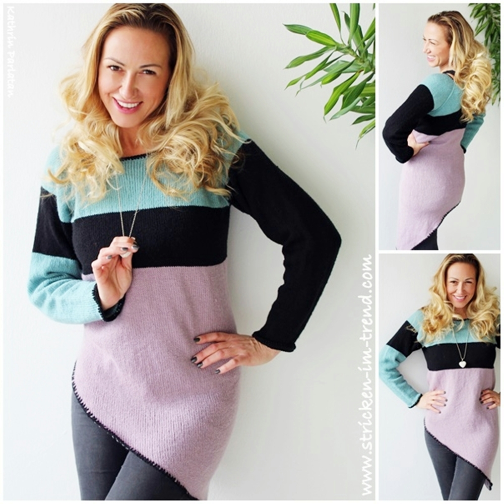 Free knitting pattern for a seamless raglan sweater with pointed hem – KNIT RVO #2.