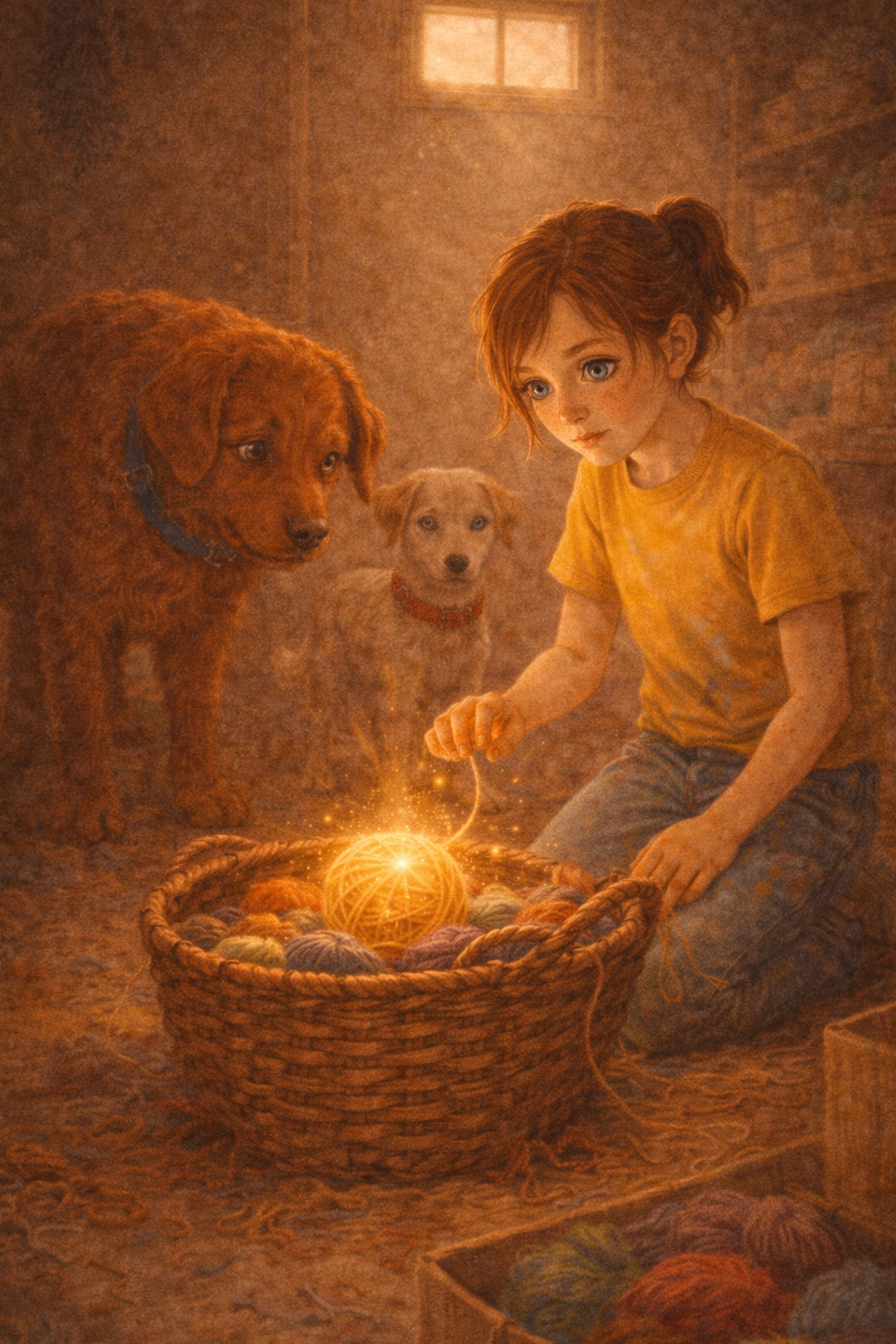 Illustration from a children's book project about Muki, Emma, and the world of stitches