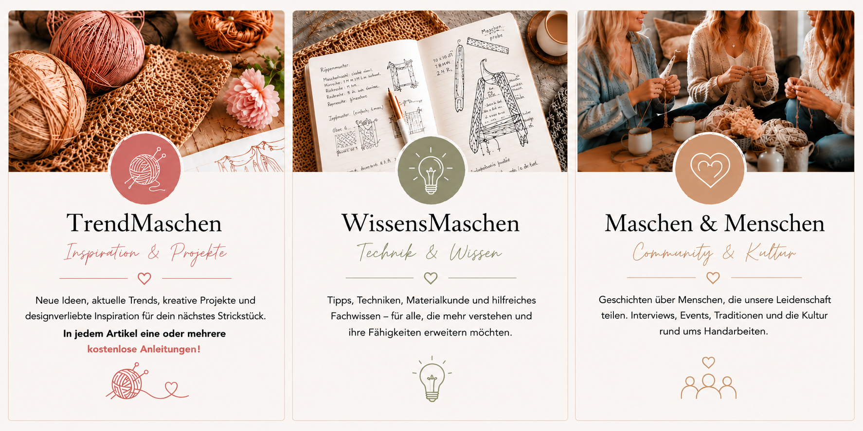 TrendMaschen, WissensMaschen & Maschen & Menschen – redaktionelle Kolumnen auf CrazyPatterns rund um moderne Handarbeit, Trends, Fachwissen, kreative Inspirationen, Community-Themen und kostenlose Anleitungen | stricken-im-trend.com