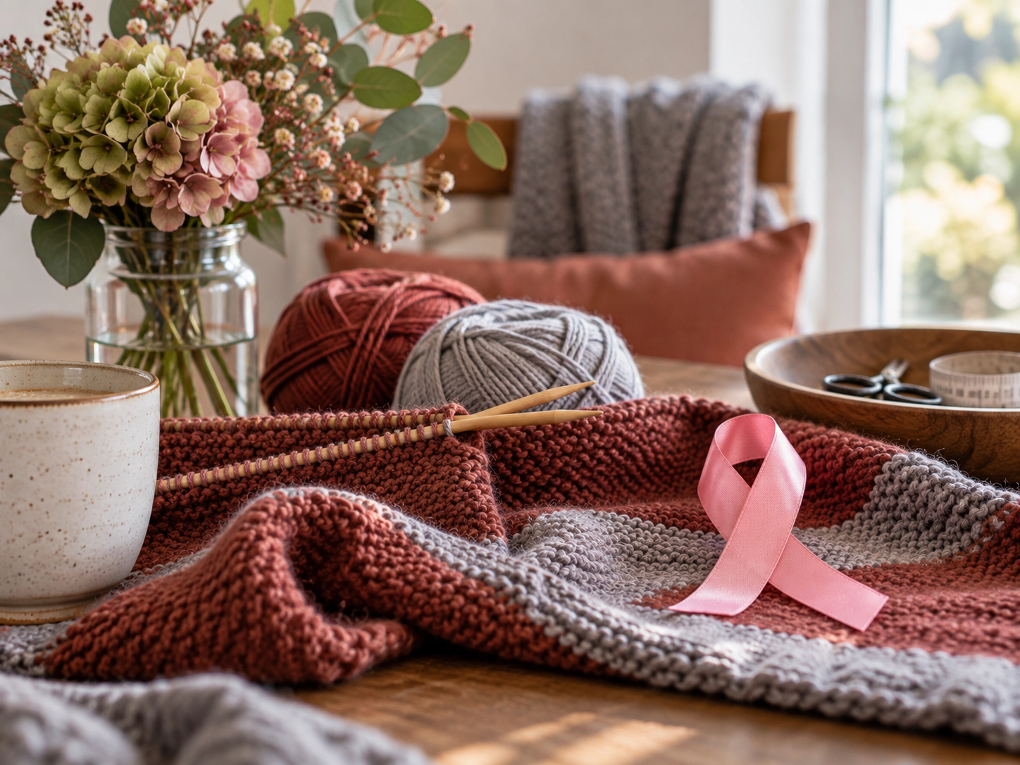 Stricken für Pink Ribbon und Brustkrebsvorsorge