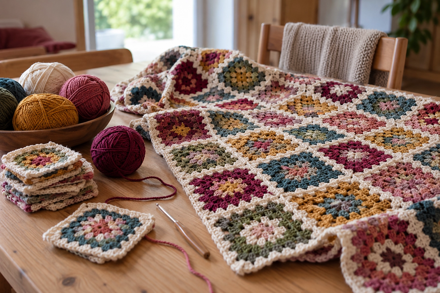 Gemeinschaftsdecke aus gehäkelten Granny Squares